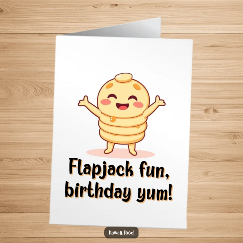 Funny Free Printable Birthday Card: Giggling pancake stack wobbling happily, ready to celebrate with a silly dance.