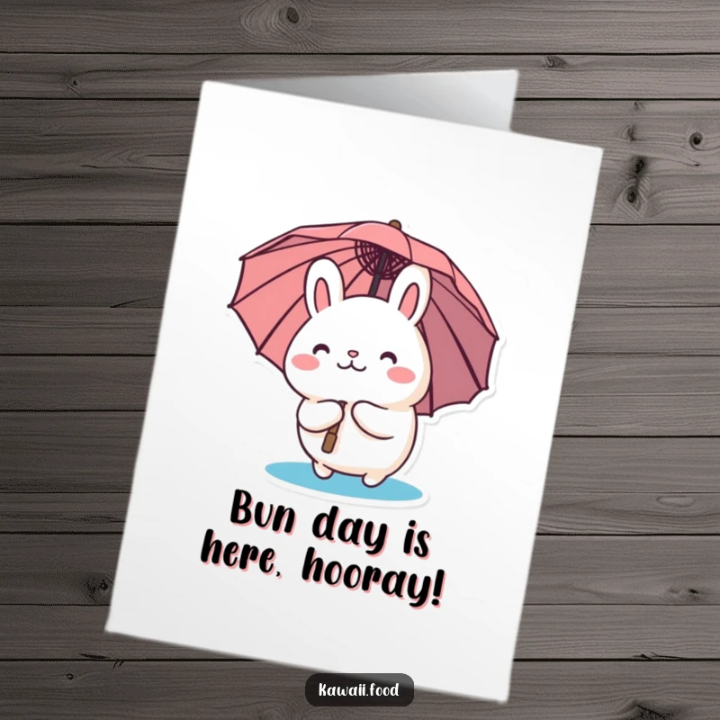 Funny Free Printable Birthday Card: A curious bao bun character peeking from under a tiny umbrella, wishing happy birthday.