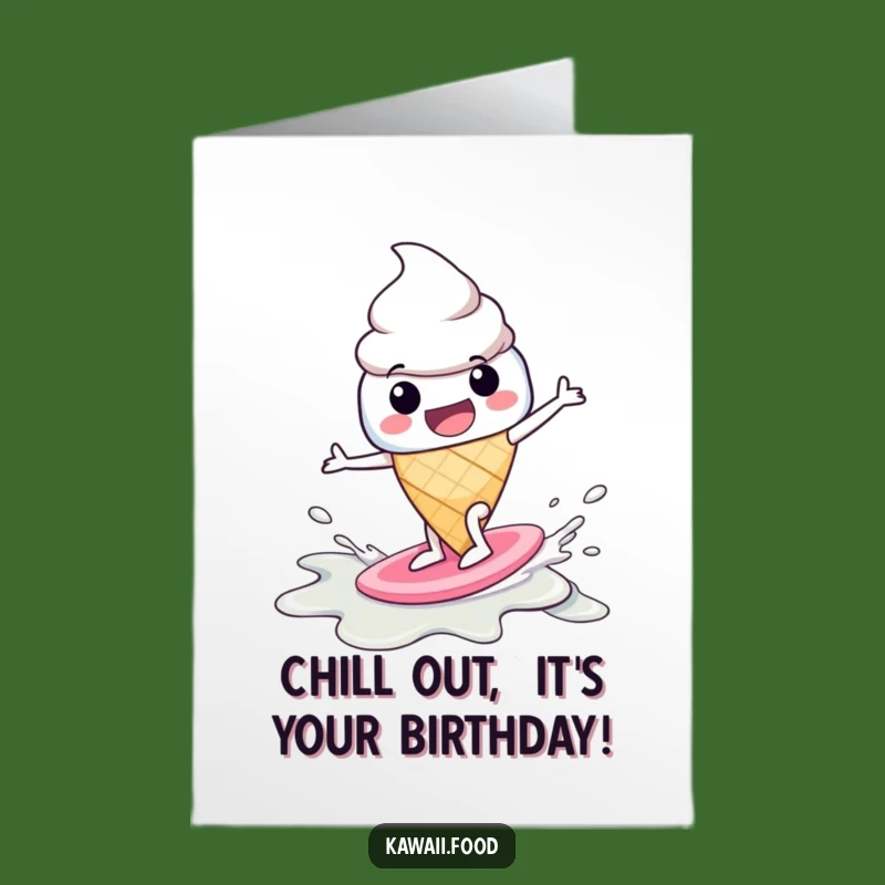 Free Printable Birthday Card: Jolly Ice Cream Cone Surfing Fun, Hilarious Downloadable Gift
