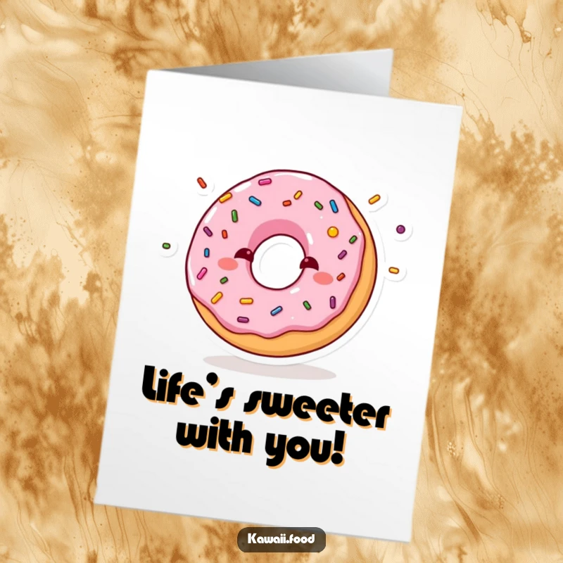 Funny Free Printable Birthday Card: Shy Donut Character Blushing While Juggling Tiny Sprinkles