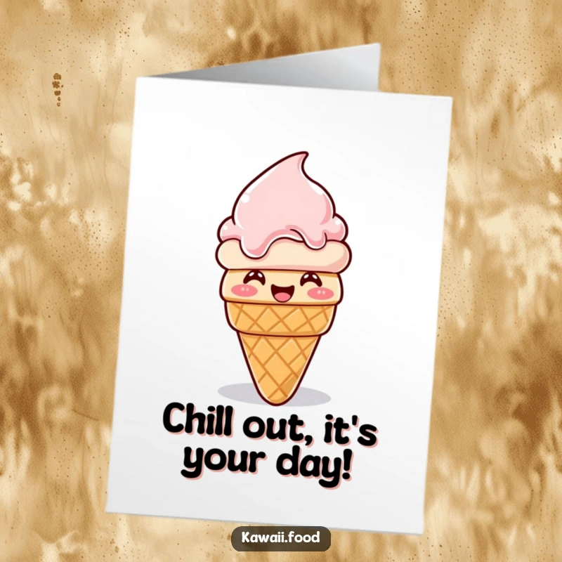 Funny Free Printable Birthday Card: Giggling ice cream cone melting and reforming with a joyful expression.