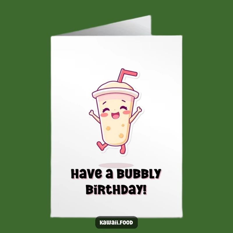 Free Printable Birthday Card: Joyful Bubble Tea Jump - Energetic & Funny Downloadable Gift