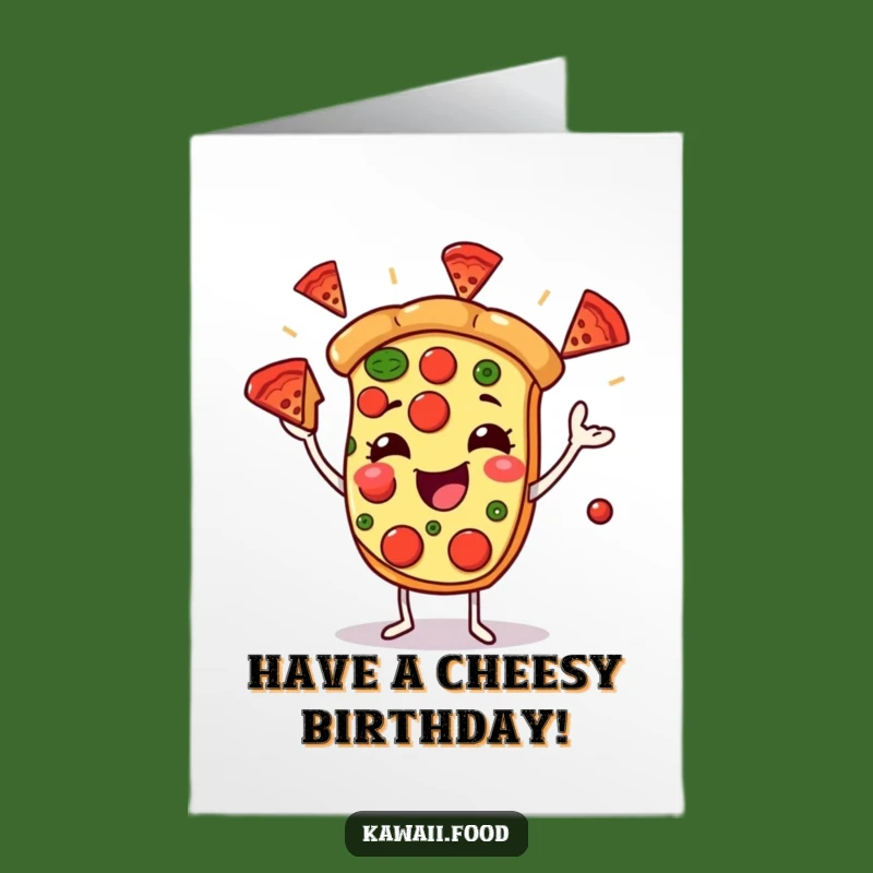 Free Printable Birthday Card: Pizza Juggling Pepperoni - Fun & Funny Downloadable Gift