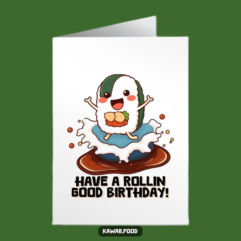 Free Printable Birthday Card: Sushi Riding Soy Sauce Wave, Hilarious Downloadable Gift