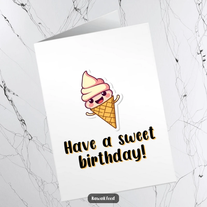 Funny Free Printable Birthday Card: A happy ice cream cone character joyfully spinning around with sprinkles.