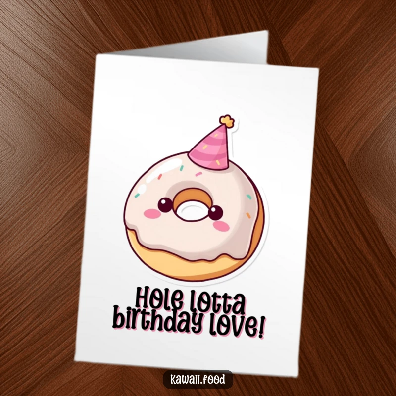 Funny Free Printable Birthday Card: Playful donut wearing a tiny party hat, ready to celebrate with sugary cheer.