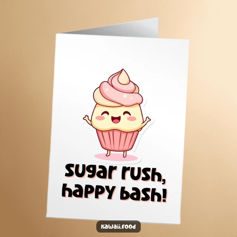 Funny Free Printable Birthday Card: A happy cupcake character with frosting hair wiggling with pure birthday joy.