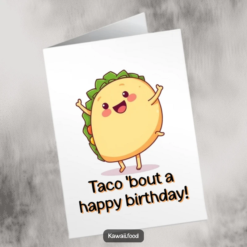 Funny Free Printable Birthday Card: A happy taco with legs is captured mid-cartwheel, celebrating with gusto.