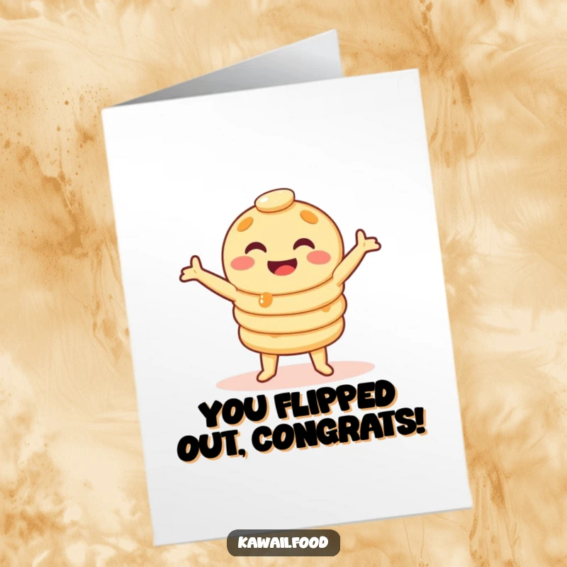 Funny Free Printable Congratulations Card: Giggling pancake stack performing a silly wobble dance to celebrate achievements.