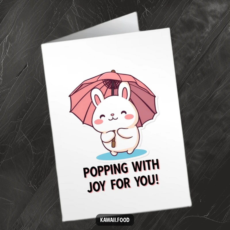 Funny Free Printable Congrats Card: A curious bao bun character peeking from under a tiny umbrella, celebrating an achievement.