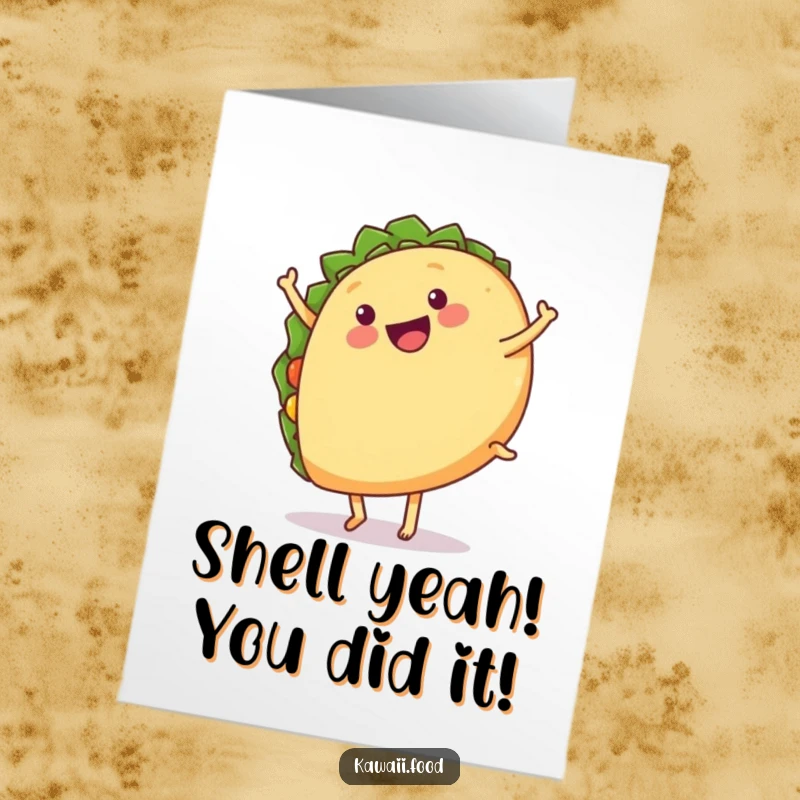 Funny Free Printable Congratulations Card: A happy taco with legs executes a perfect cartwheel, celebrating a great achievement.