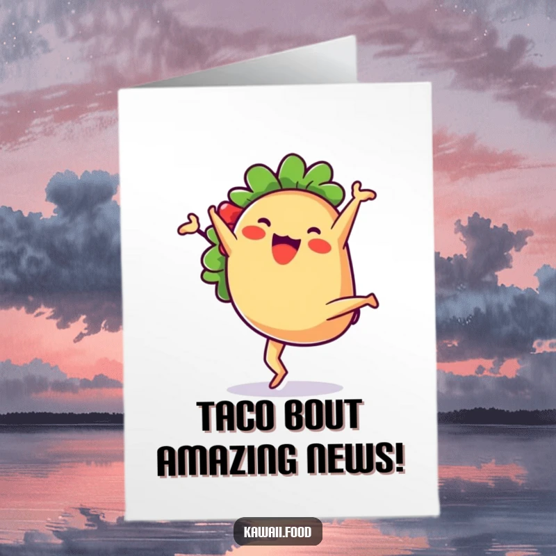 Funny Free Printable Congratulations Card featuring a taco character doing a joyful cartwheel, celebrating success with zest.