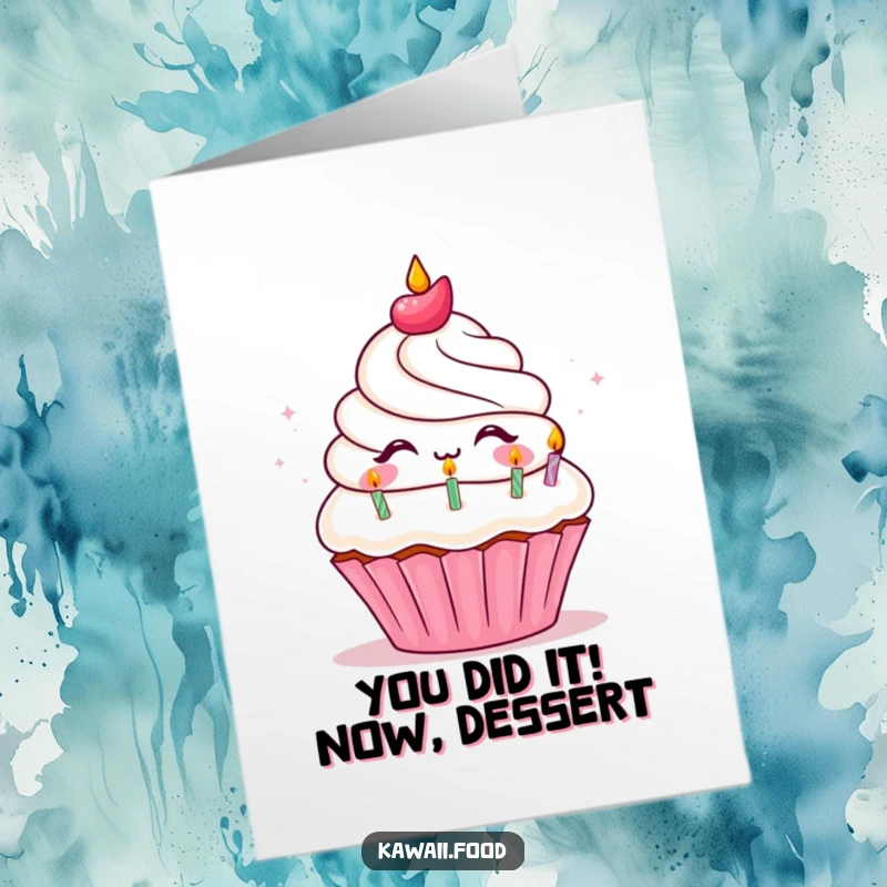 Funny Free Printable Congratulations Card showing a happy cupcake character ready to celebrate any special occasion.