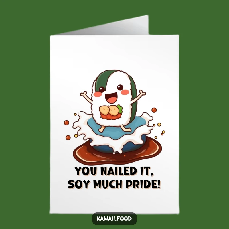 Free Printable Congrats Card: Sushi Riding Soy Sauce Wave, Hilarious Downloadable Gift