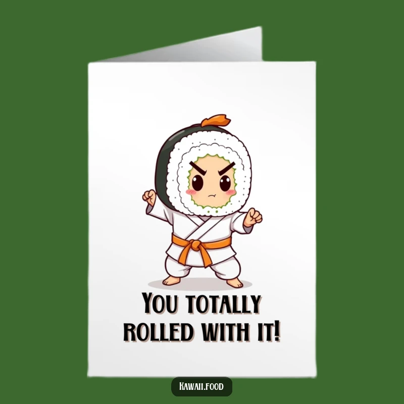 Free Printable Congrats Card: Karate Sushi Roll Funny Downloadable Greeting for Victorious Moments