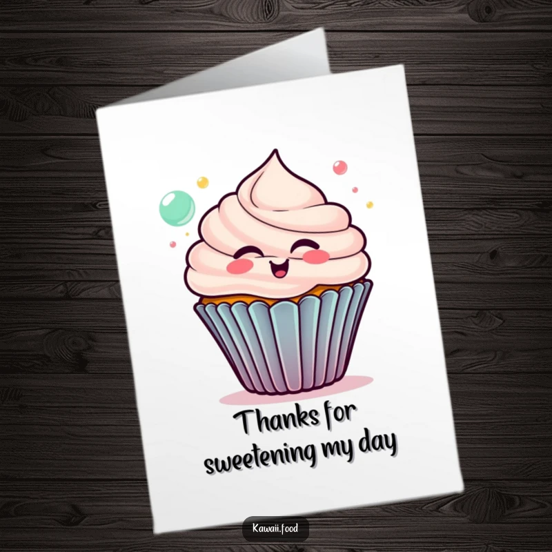 Funny Free Printable Thank You Card: Delighted cupcake blowing colorful bubbles, expressing bubbly gratitude.