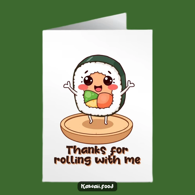 Free Printable Funny Sushi Thank You Card: Dancing Roll Digital Download for Gratitude