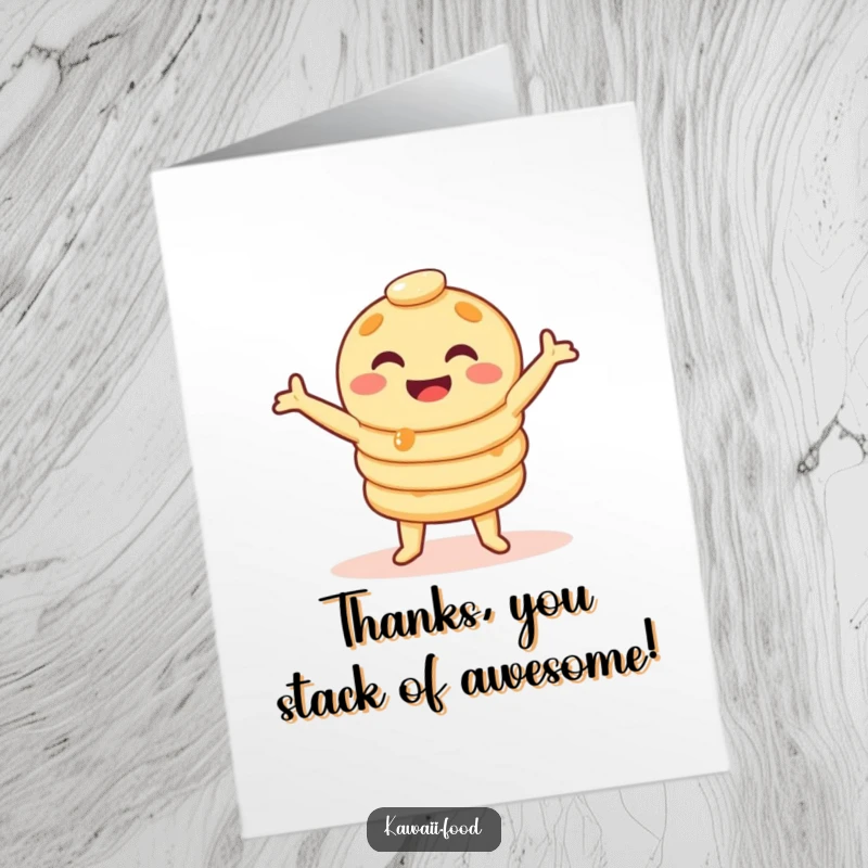 Funny Free Printable Thank You Card: Giggling pancake stack doing a silly wobble dance to express gratitude.