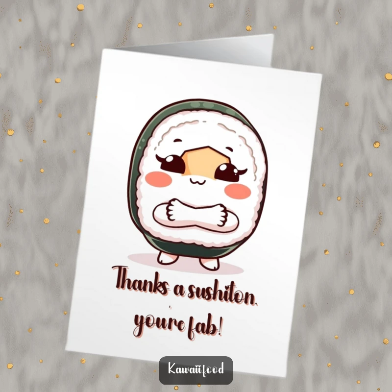 Funny Free Printable Thank You Card: A sushi roll character with crossed arms, playfully shooing away, saying thanks with attitude.