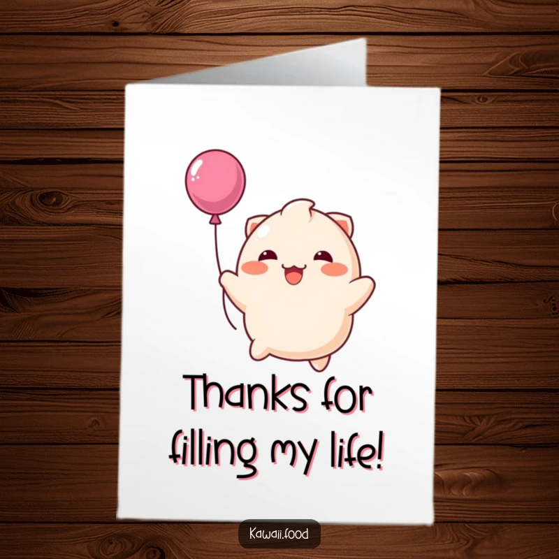 Funny Free Printable Thank You Card: A Happy Dumpling Character Bouncing Merrily Like a Balloon