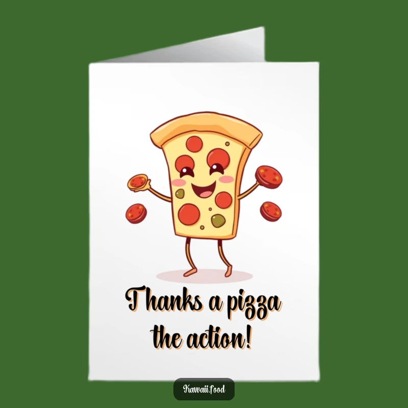 Free Printable Thank You Card: Juggling Pizza Slice, Humorous Downloadable Appreciation Gift