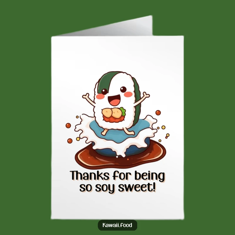 Free Printable Thank You Card: Sushi Riding Soy Sauce Wave, Funny Downloadable Gratitude