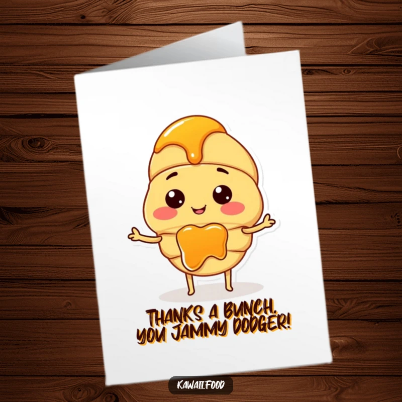 Cute free printable thank you card of a little croissant character enthusiastically spreading jam.