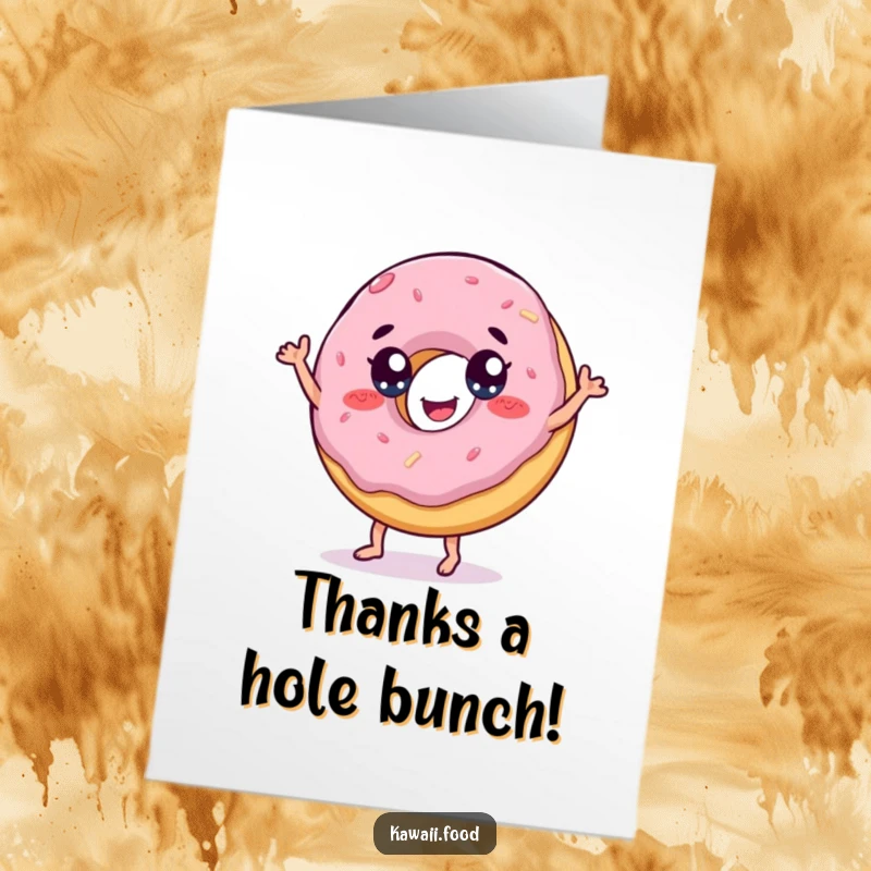 Funny Free Printable Thank You Card: A cheerful donut with eyes performs a playful dance, a sweet thank you.