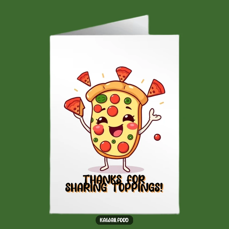 Free Printable Thank You Card: Pizza Juggling Pepperoni - Fun & Funny Downloadable Gift