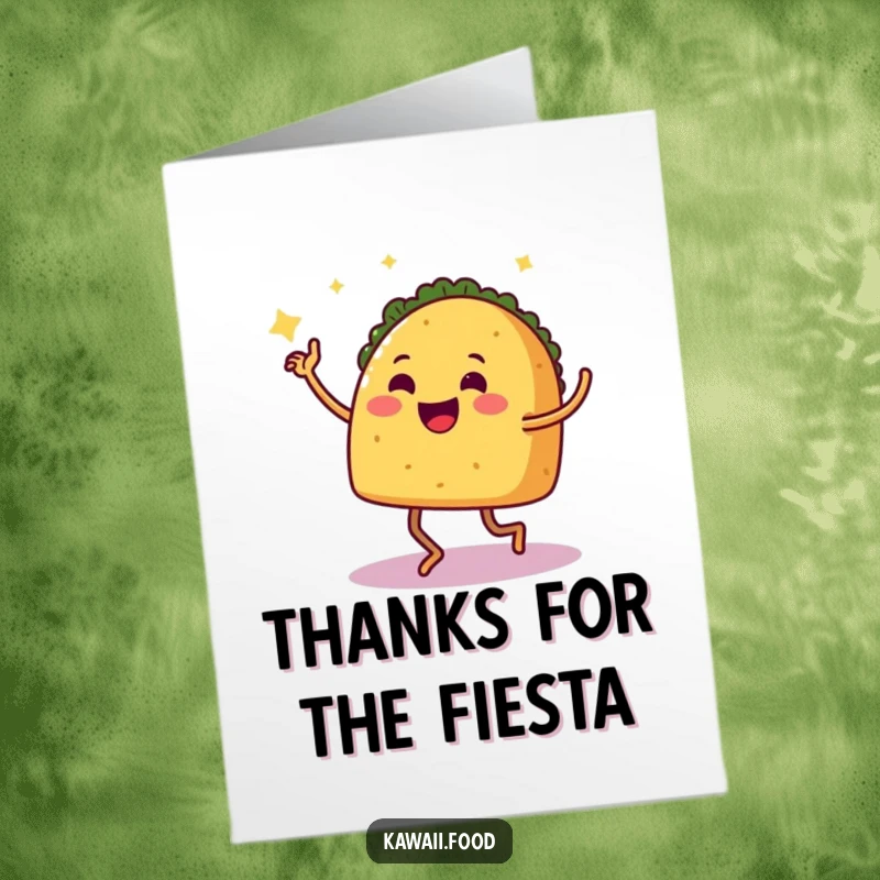 Funny Free Printable Thank You Card: A smiling taco with legs dances the salsa as a way to express thanks.