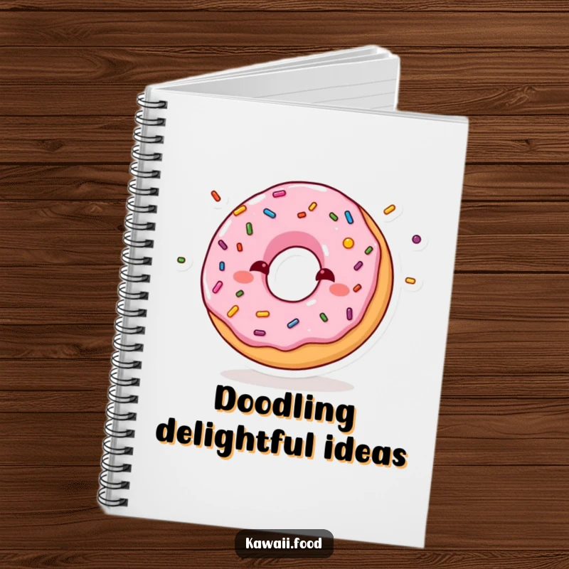 Funny notebook with a shy donut blushing while juggling mini sprinkles, perfect for noting down thoughts with a sweet and cute theme.