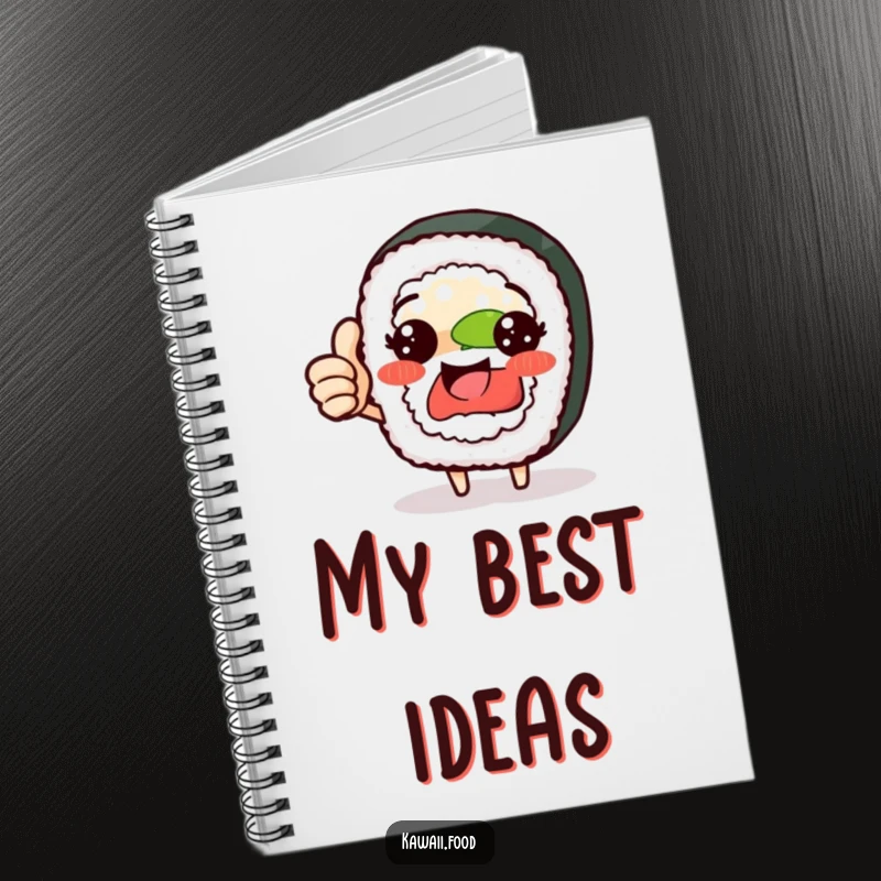 Funny sushi roll character notebook giving a proud thumbs up, a journal for culinary thoughts, perfect funny gift.