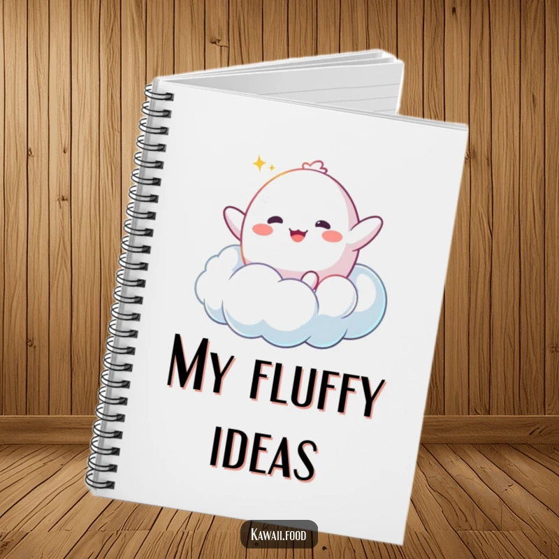 Funny Mochi Cloud Notebook: A happy mochi character bouncing enthusiastically on a fluffy cloud, perfect for jotting down sweet thoughts.