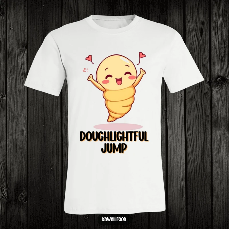 Funny T-Shirt: Cute croissant performing a happy celebratory jump, full of baked goodness and joy.