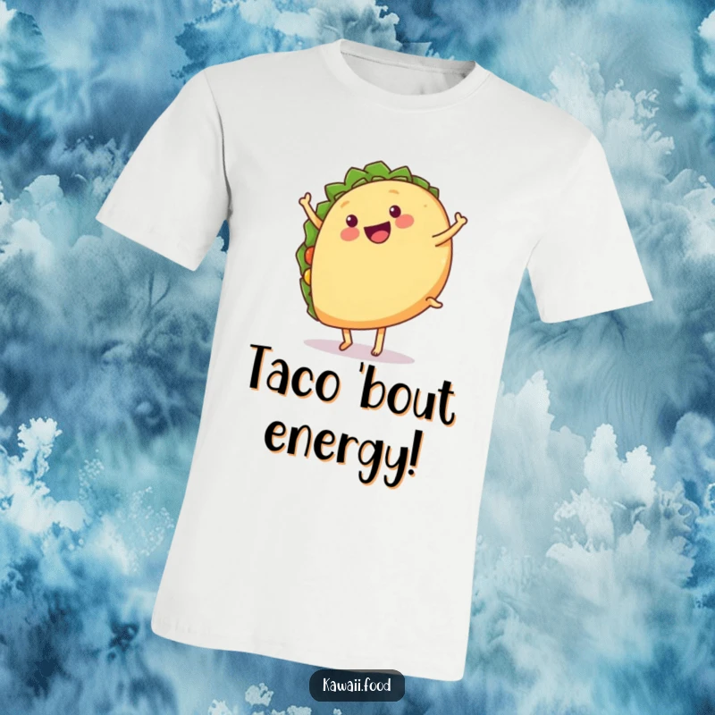 Funny t-shirt showcasing a happy taco with legs doing a dynamic cartwheel, radiating pure joy and deliciousness.