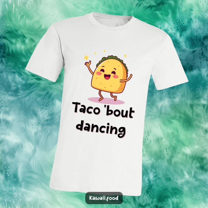 Funny T-Shirt: A smiling taco with legs captured mid-salsa dance, showcasing energetic moves and a joyous, festive celebration.