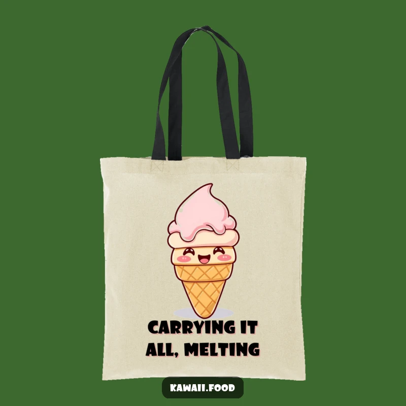 Funny Giggling Ice Cream Cone Tote Bag - Melting Style, Great Humorous Gift