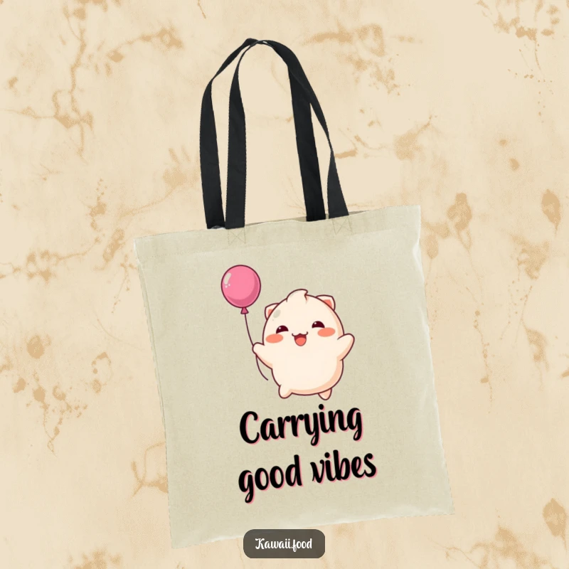 Funny tote bag with a happy dumpling playfully bouncing like a balloon, ideal for carrying essentials with a cheerful and humorous touch.