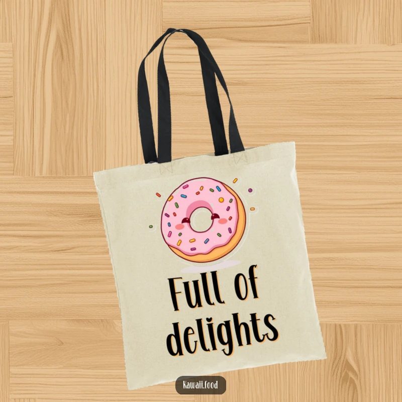 Funny tote bag with a shy donut blushing while juggling mini sprinkles, ideal for carrying essentials with a sweet and humorous touch.