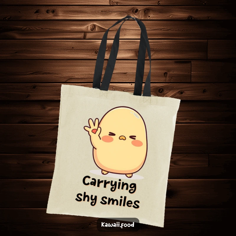 Funny Tamagoyaki Wink Tote Bag: A blushing tamagoyaki character waves shyly with a cute wink, a sweet and practical carry-all.